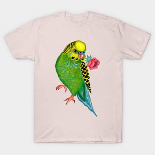 birds, parrot painting, green, birb, pet, budgies T-Shirt